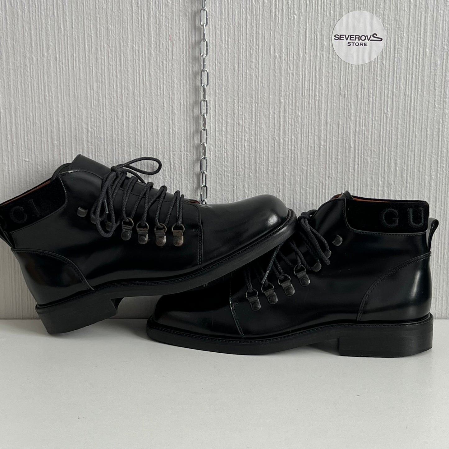 Gucci Black Leather Combat Lace Up Ankle Women's Boots