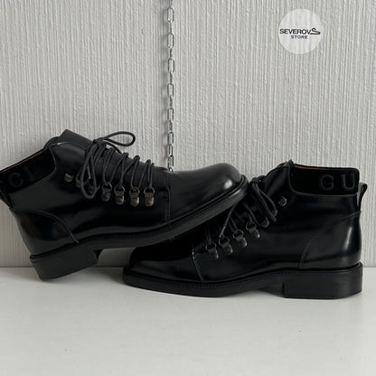 Gucci Black Leather Combat Lace Up Ankle Women's Boots