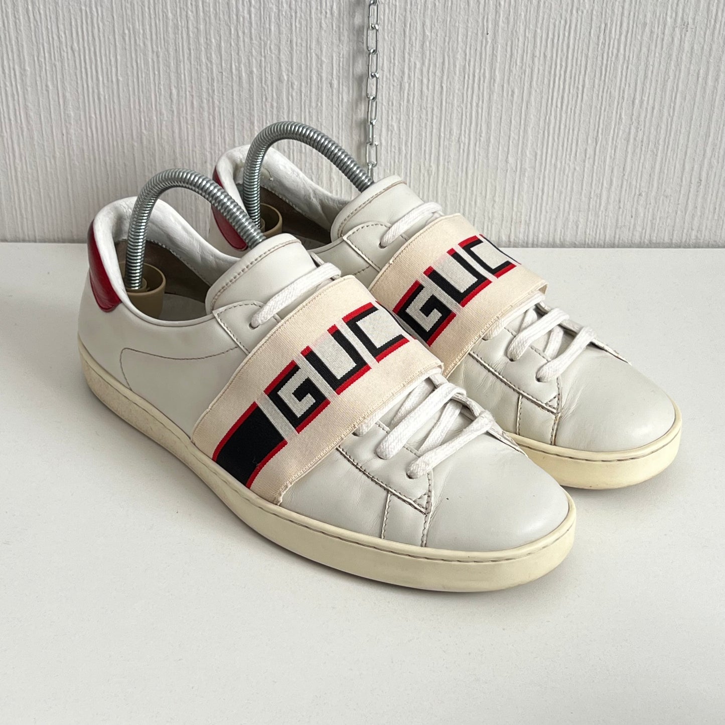 Gucci Ace Stripe Leather White Red Black Mens Sneaker