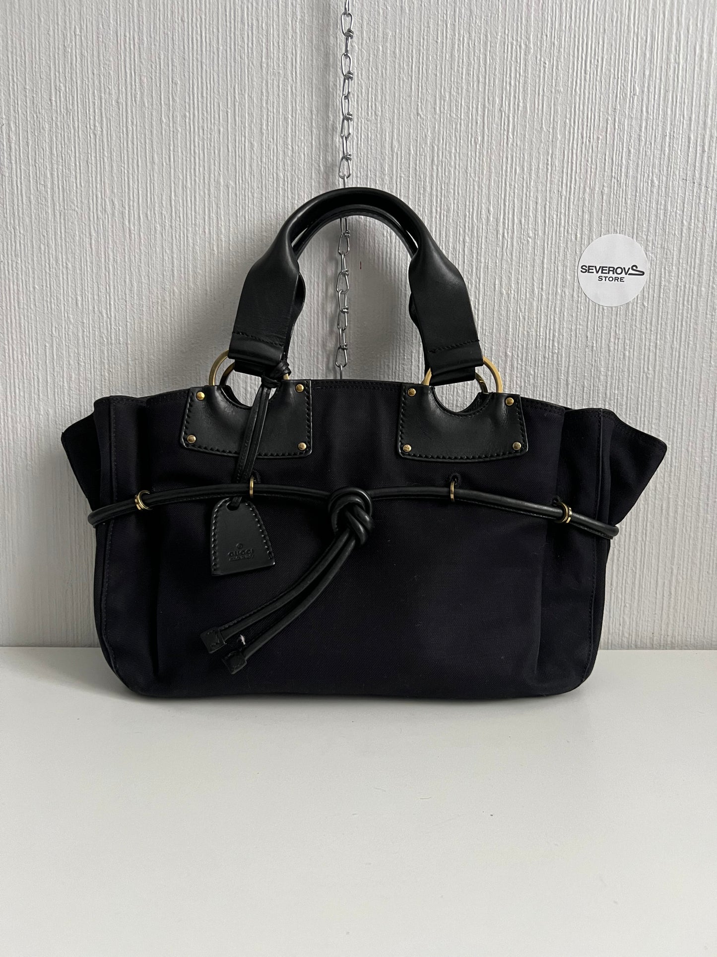 Gucci by Tom Ford Black Canvas Tote with Leather Trim