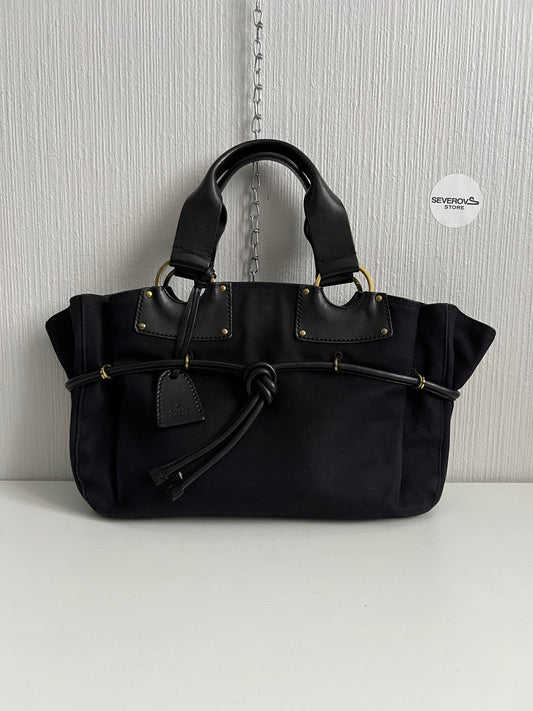 Gucci by Tom Ford Black Canvas Tote with Leather Trim