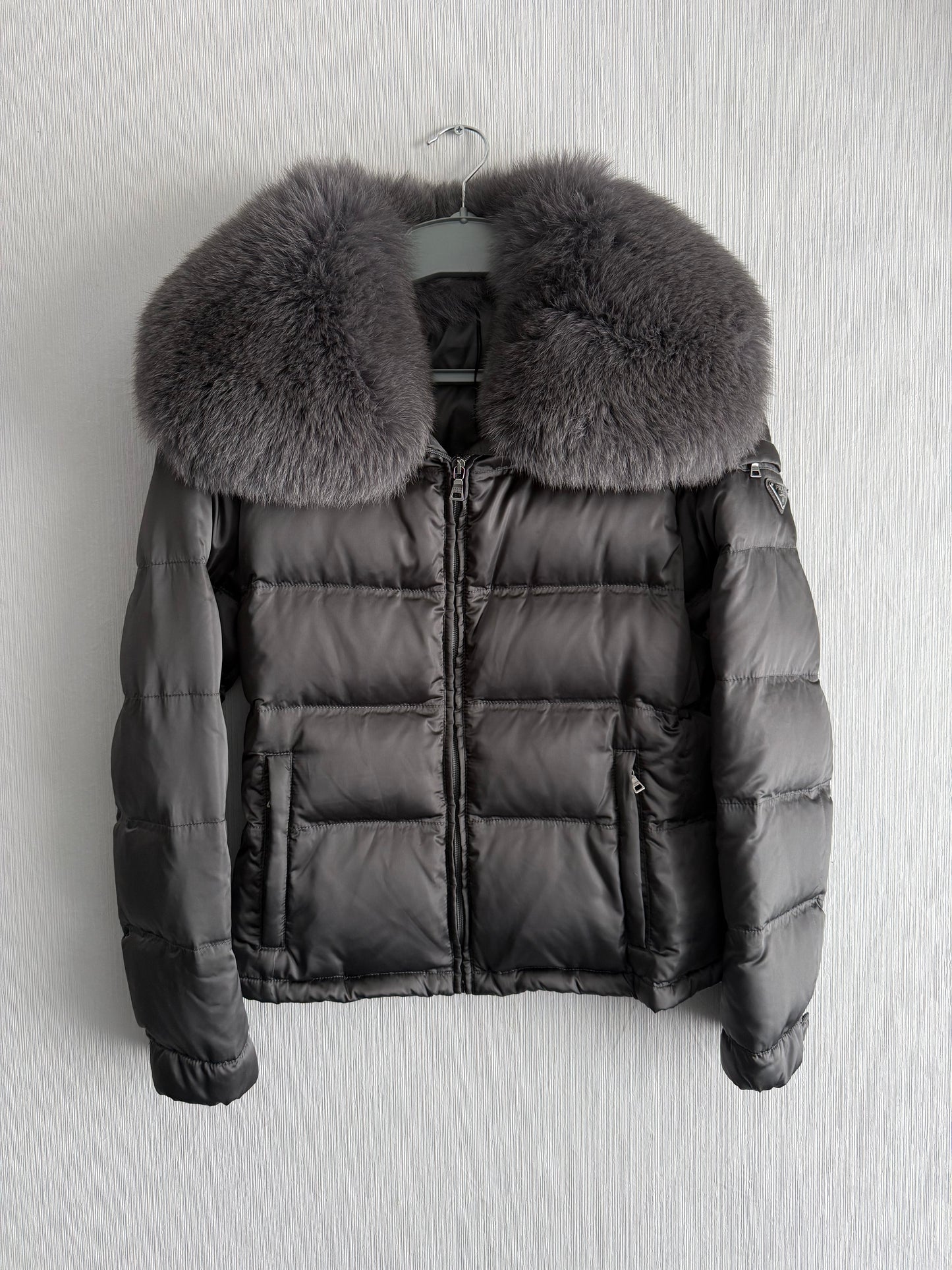 Prada Nylon Down Jacket with Fox Fur