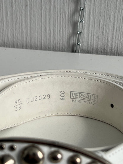 Versace Medusa Studded White Leather Belt