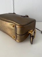 Prada Gold Saffiano Leather Top Handle Bowling Bag