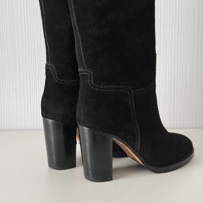 Chanel CC Logo Black Suede Leather High Boots