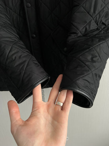 Barbour Powell Quilted Black Jacket with Faux Leather Trim