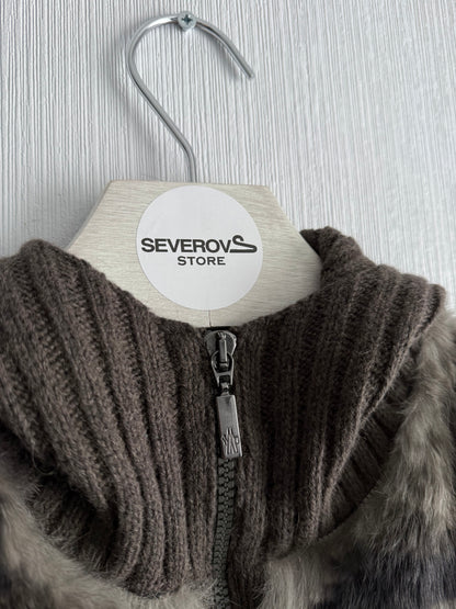 Moncler FW18 Rabbit Fur Camo Zip Up Cardigan Sweater