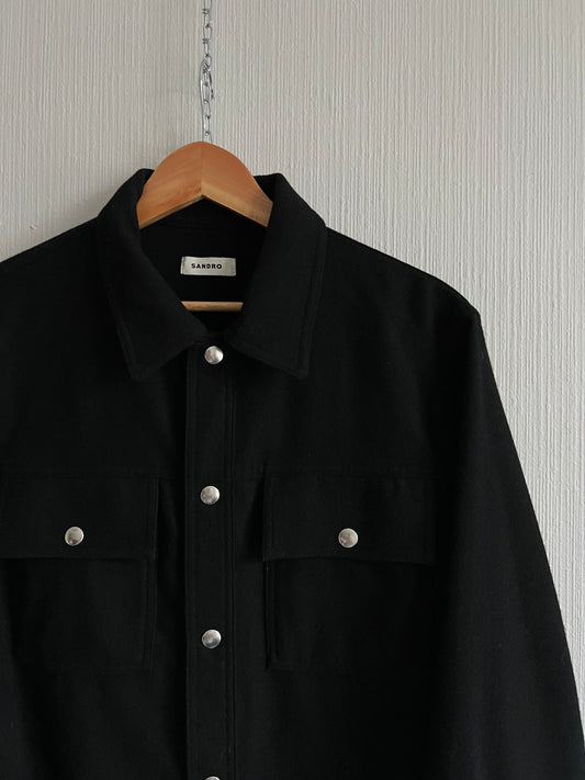 Sandro Black Wool-blend Twill Jacket