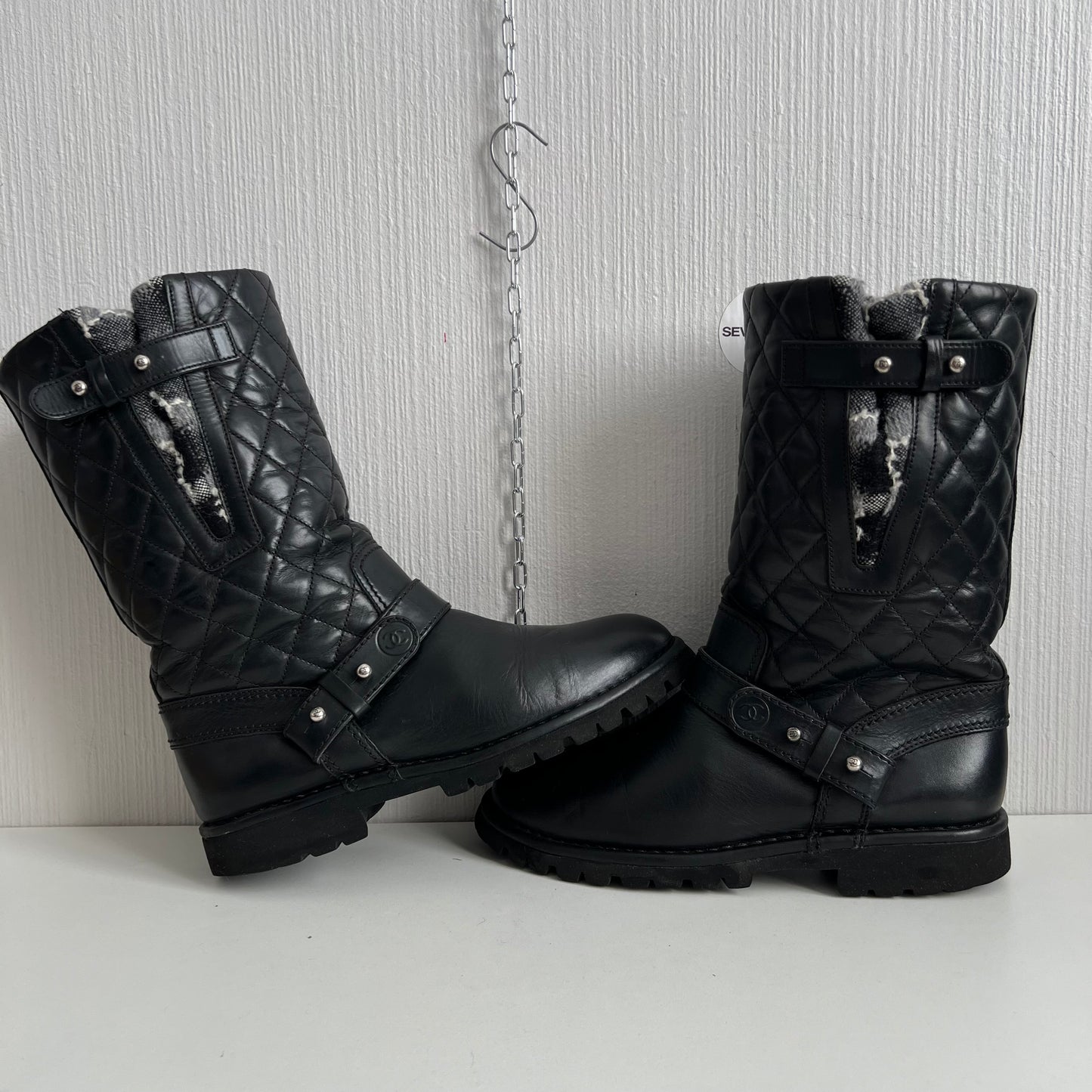 Chanel Quilted Leather & Knit Boots