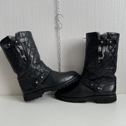 Chanel Quilted Leather & Knit Boots