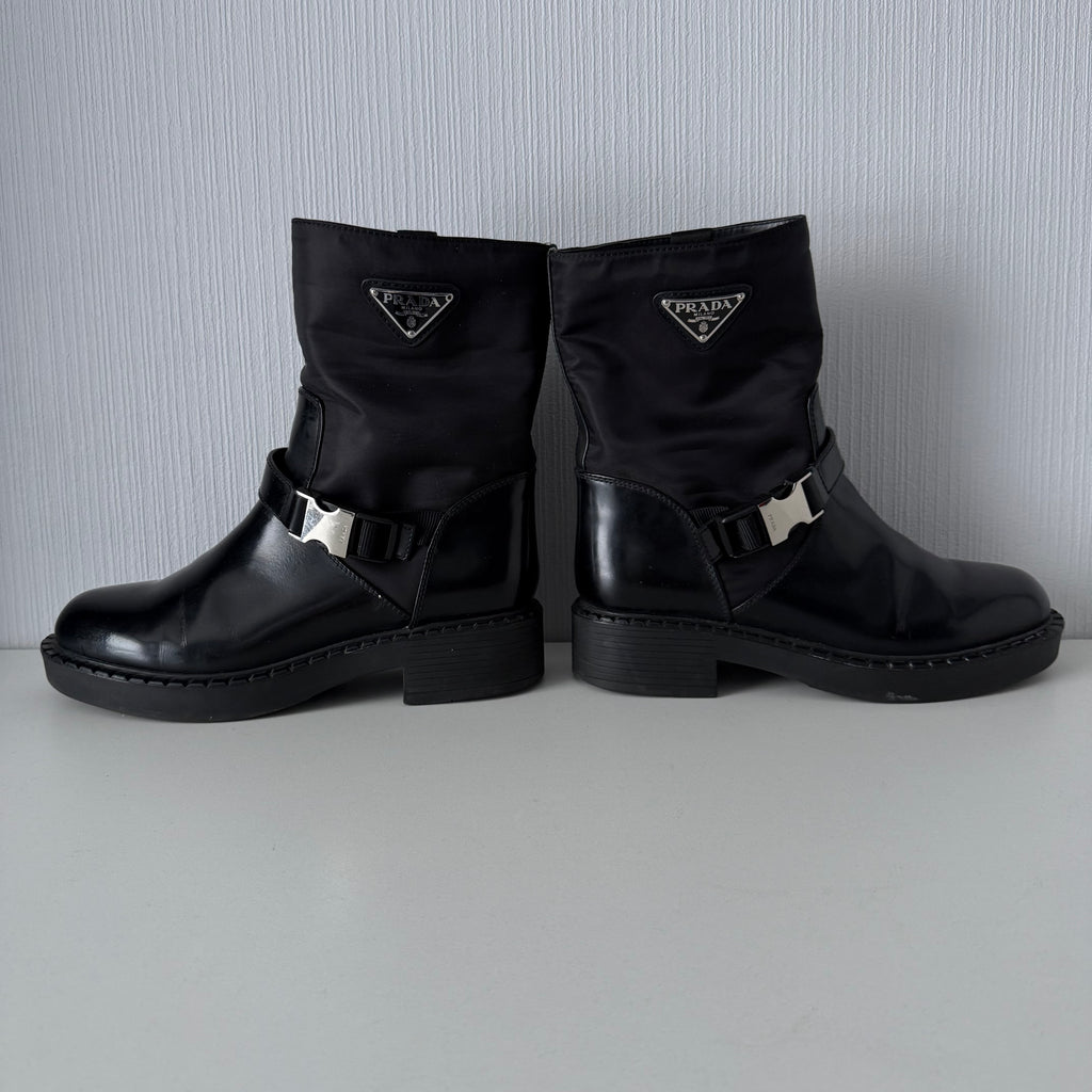 Prada Nylon Logo Biker Moto Boots