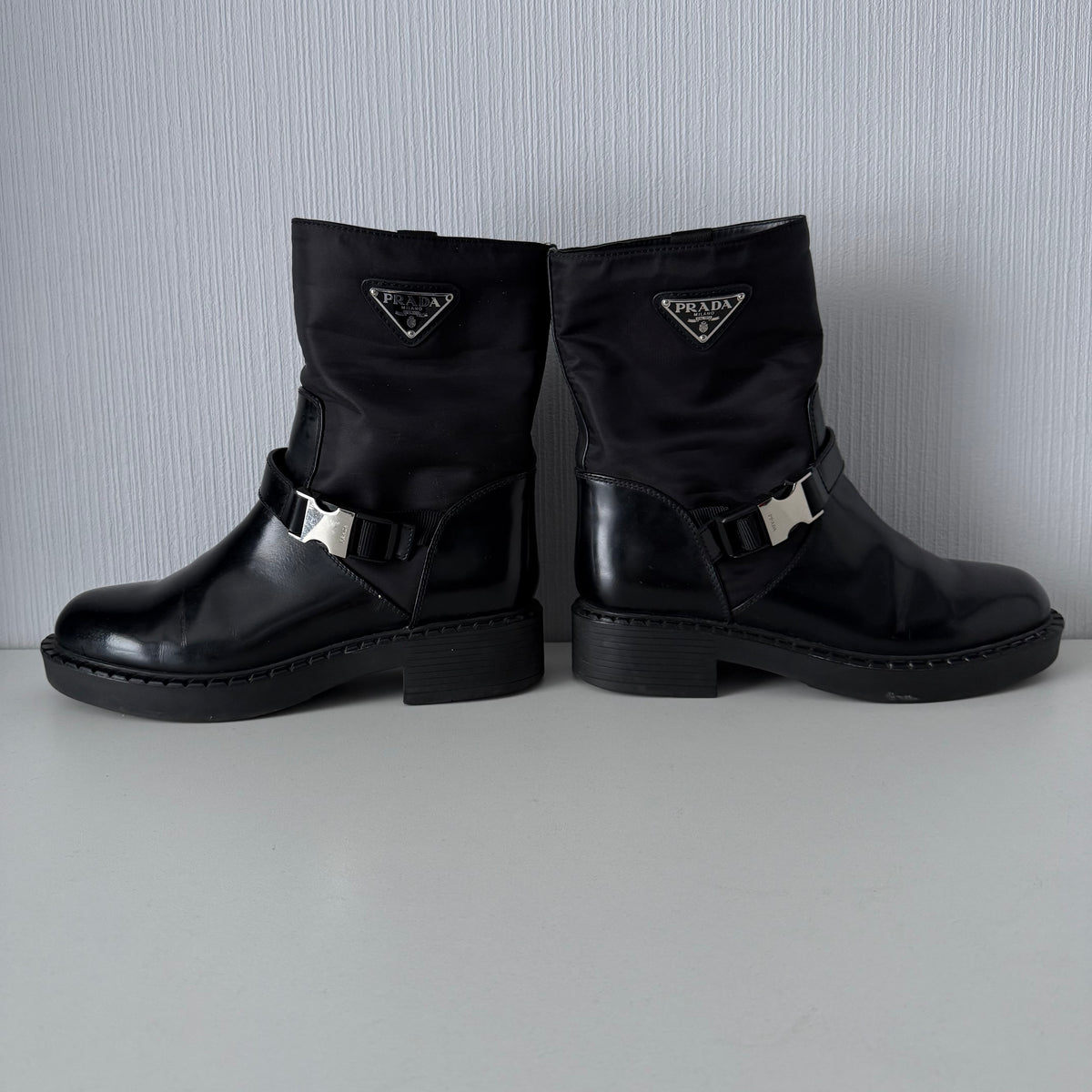Prada Nylon Logo Biker Moto Boots