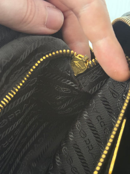 Prada Gold Saffiano Leather Top Handle Bowling Bag