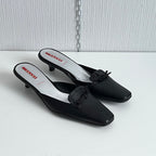 Prada Black Leather Kitten Heel Mules Shoes