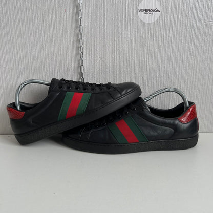 Gucci Ace Leather Black Mens Shoes