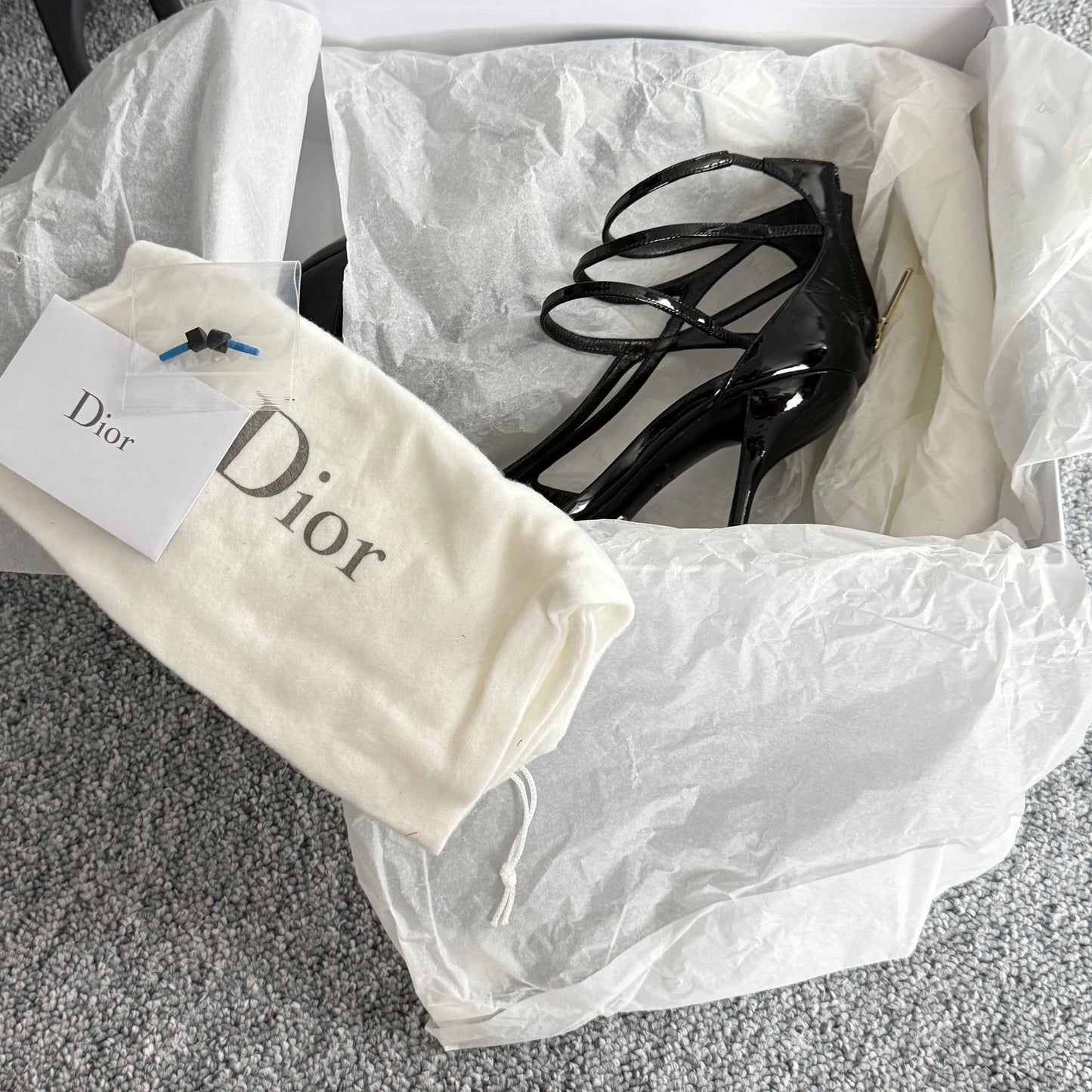 Dior Black Patent Leather Double Strap Sandals