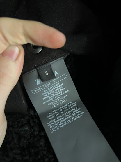 Zegna Black Suede Lamb Leather Shearling Coat Mens Parka Jacket