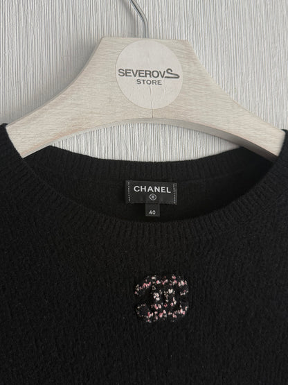 Chanel CC Black Wool Knit Sweater