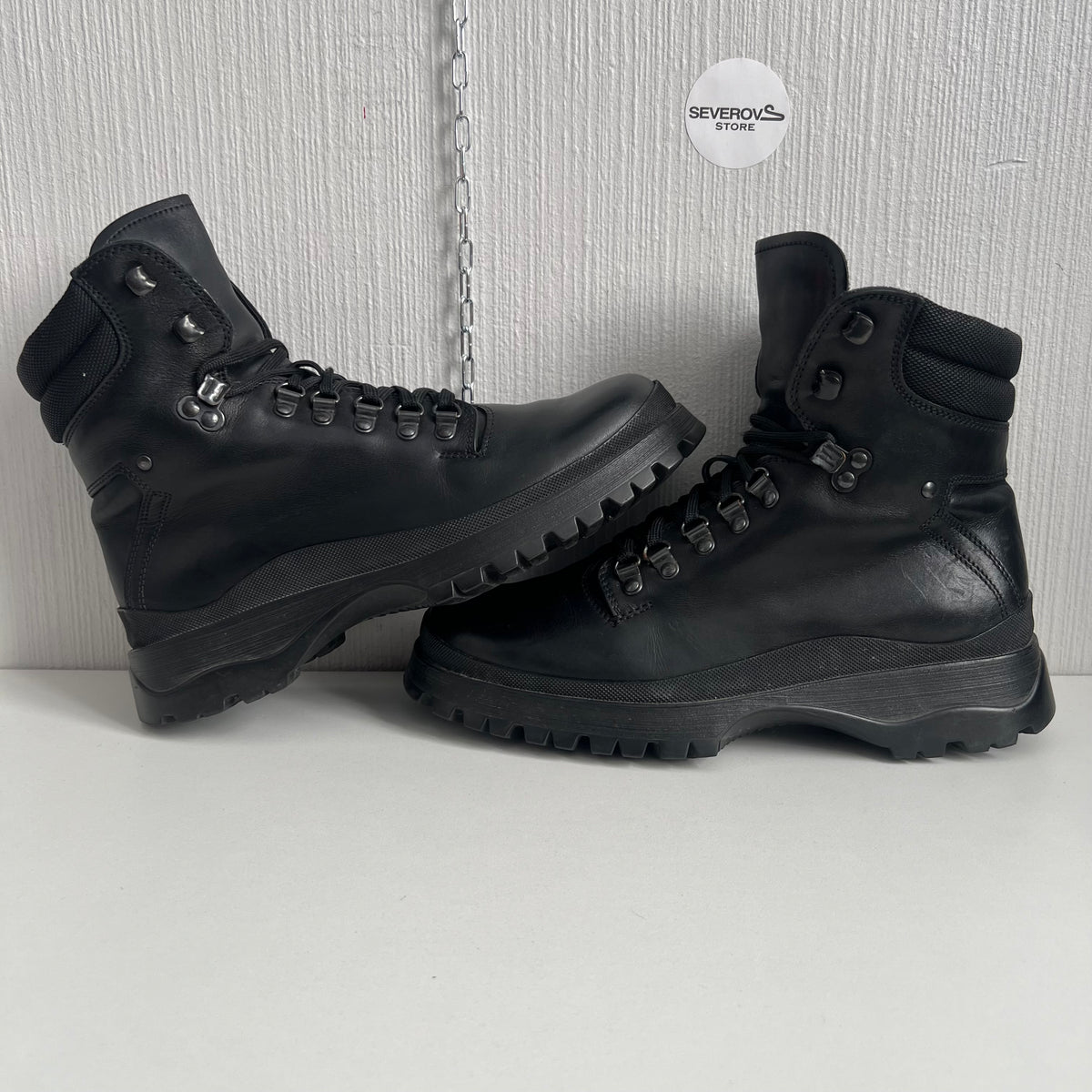 Prada FW99 Vintage Combat Black Leather Boots