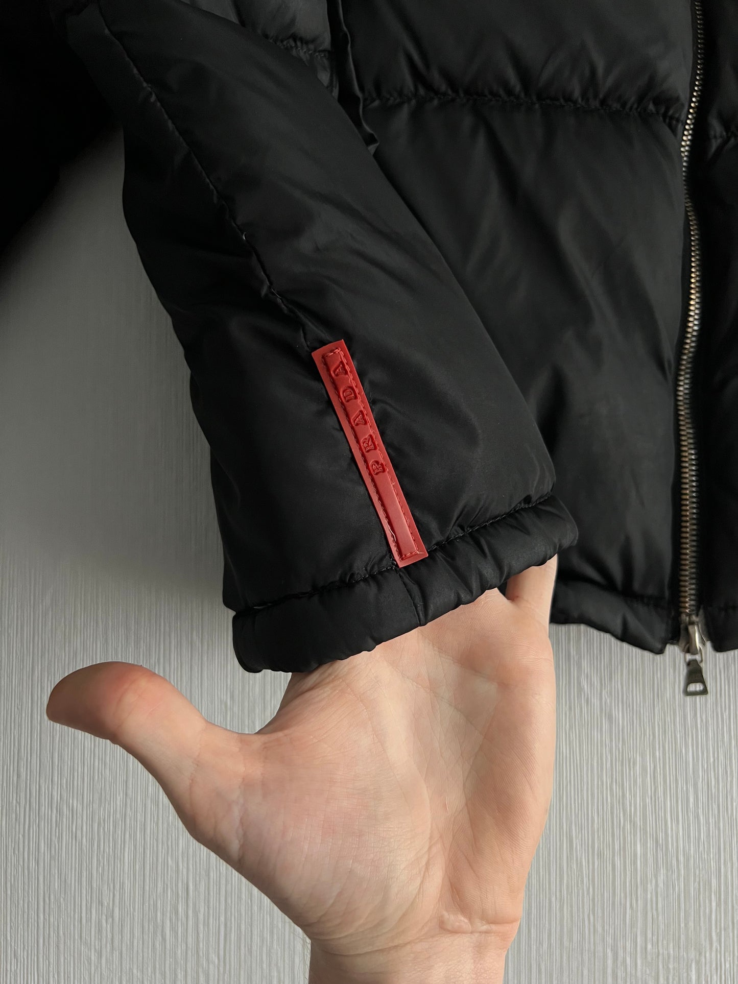 Prada Sport Red Tab Black Down Puffer Jacket