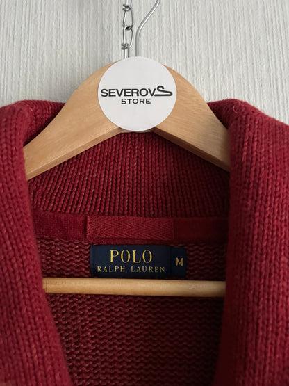 Polo Ralph Lauren Varsity Red Patchwork Heavy Knit Cardigan