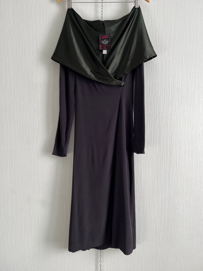 Jean Paul Gaultier 1990 Purple Adjustable Collar Green fir Victorian style Long Dress