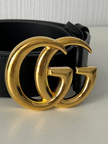 Gucci GG Marmont Double Interlocking G Buckle Leather Black Belt