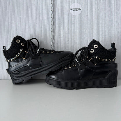 Chanel Chain Sneaker Black Leather Shoes