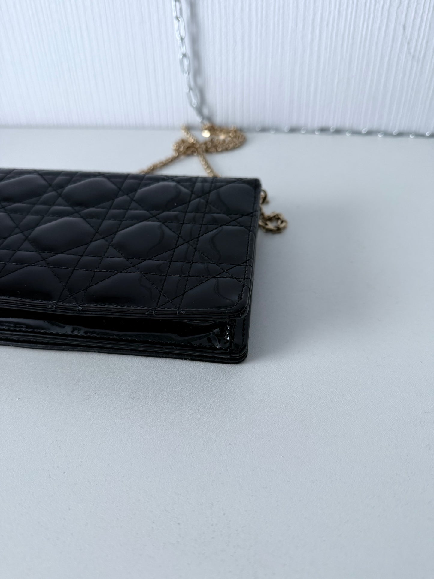 Christian Dior Lady Dior Patent Black Leather Bag