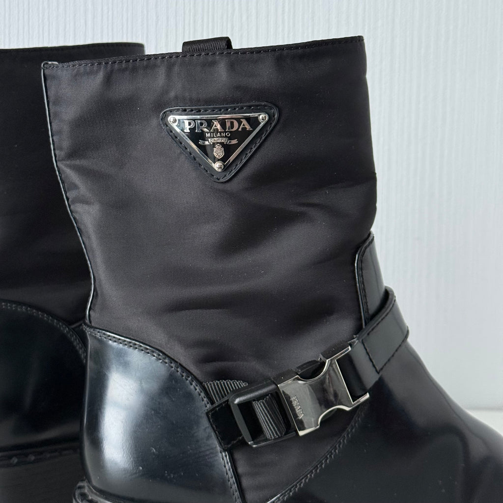 Prada Nylon Logo Biker Moto Boots