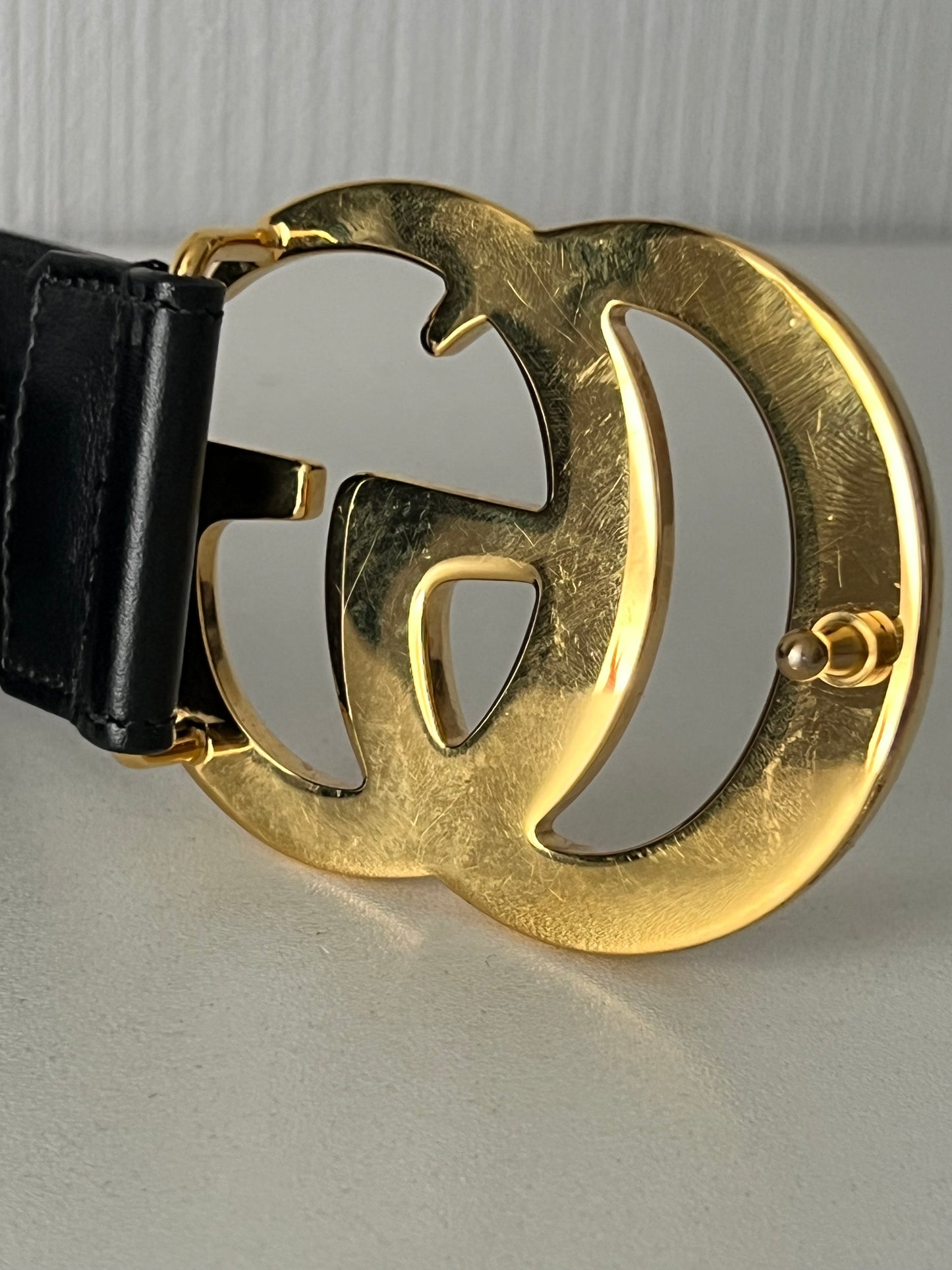 Gucci GG Marmont Double Interlocking G Buckle Leather Black Belt
