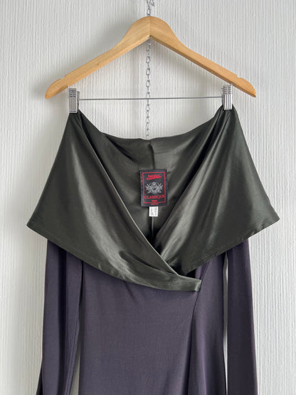 Jean Paul Gaultier 1990 Purple Adjustable Collar Green fir Victorian style Long Dress