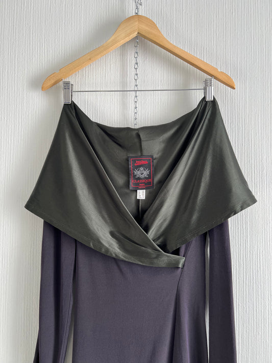 Jean Paul Gaultier 1990 Purple Adjustable Collar Green fir Victorian style Long Dress