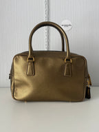 Prada Gold Saffiano Leather Top Handle Bowling Bag