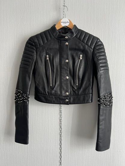 Phillip Plein Fitted Lamb Leather Biker Jacket