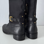 Prada Black Leather Knee High Logo Boots