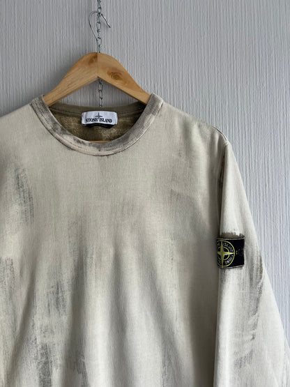Stone Island Hand Corrosion Gream Cotton Crewneck Mens Jumper