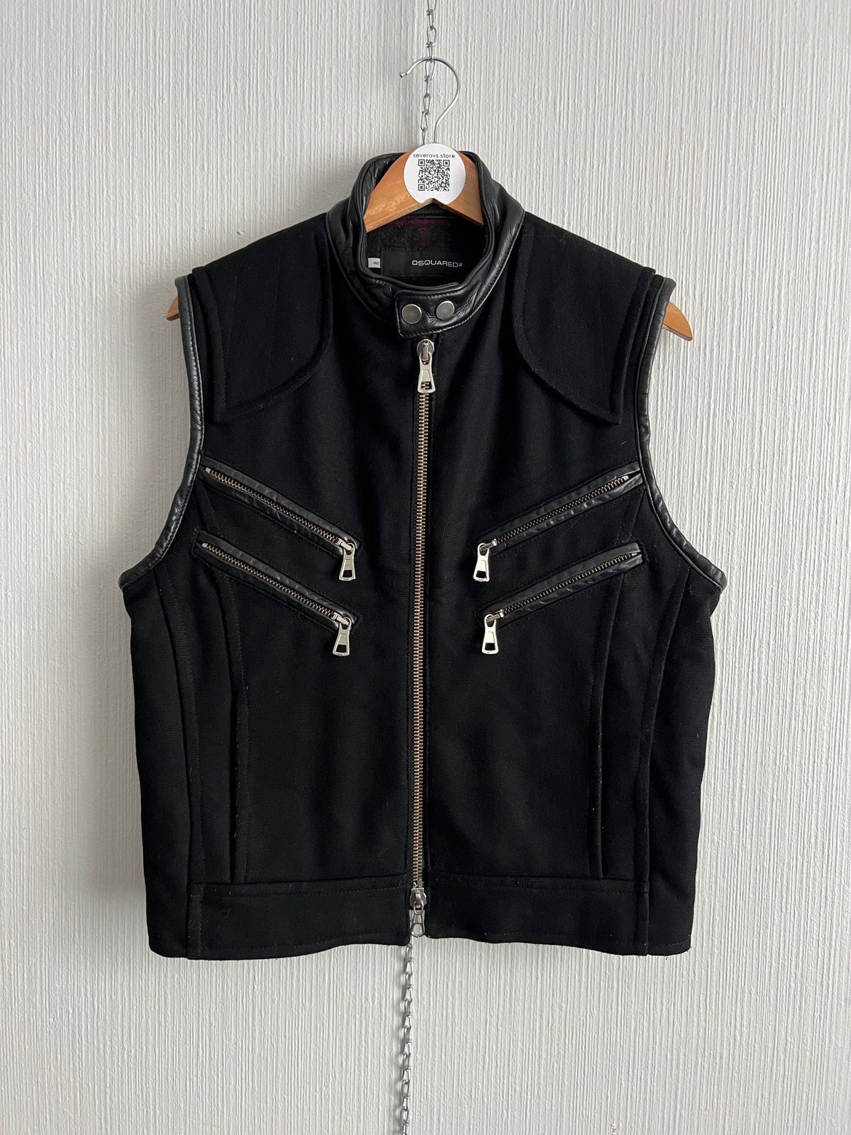 Dsquared2 Archive Black Cashmere Unisex Vest with Leather Trim — product photo