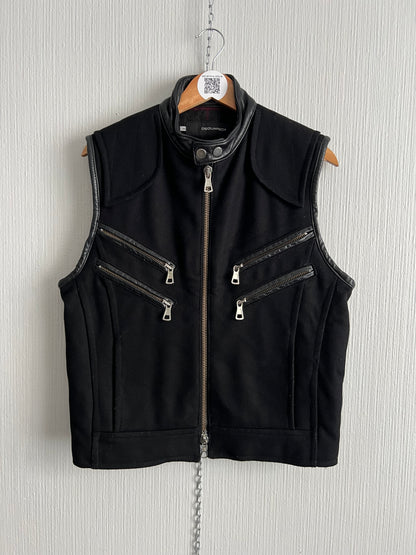 Dsquared2 Archive Black Cashmere Unisex Vest with Leather Trim