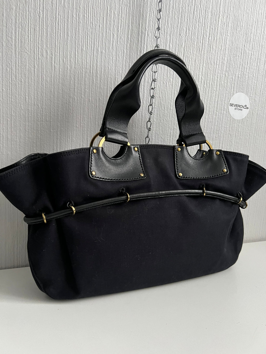 Gucci by Tom Ford Black Canvas Tote with Leather Trim