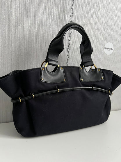 Gucci by Tom Ford Black Canvas Tote with Leather Trim