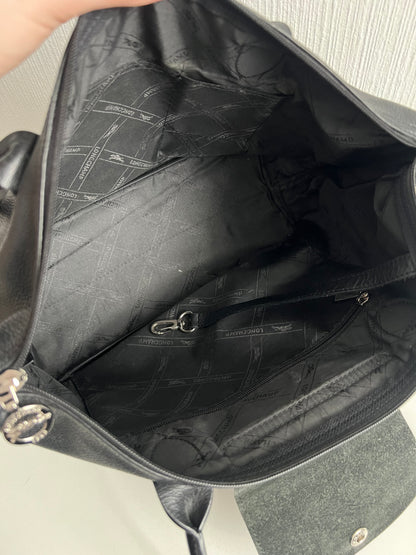 Longchamp Le Pliage Black Leather Tote Bag