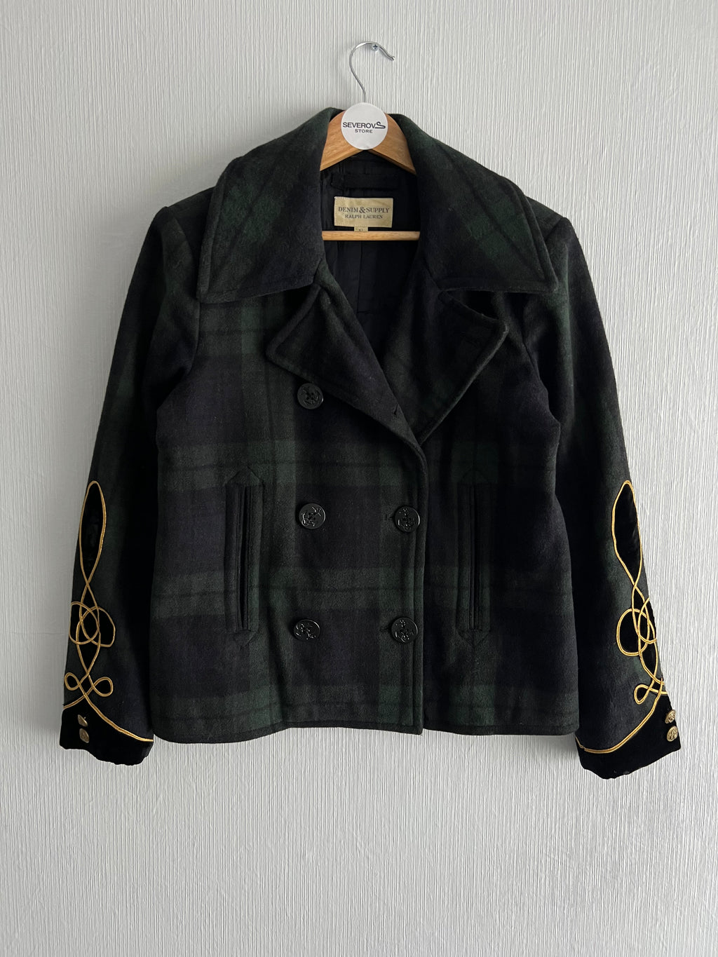 191 Ralph Lauren Denim & Supply Tartan Plaid Wool blend Pea Coat