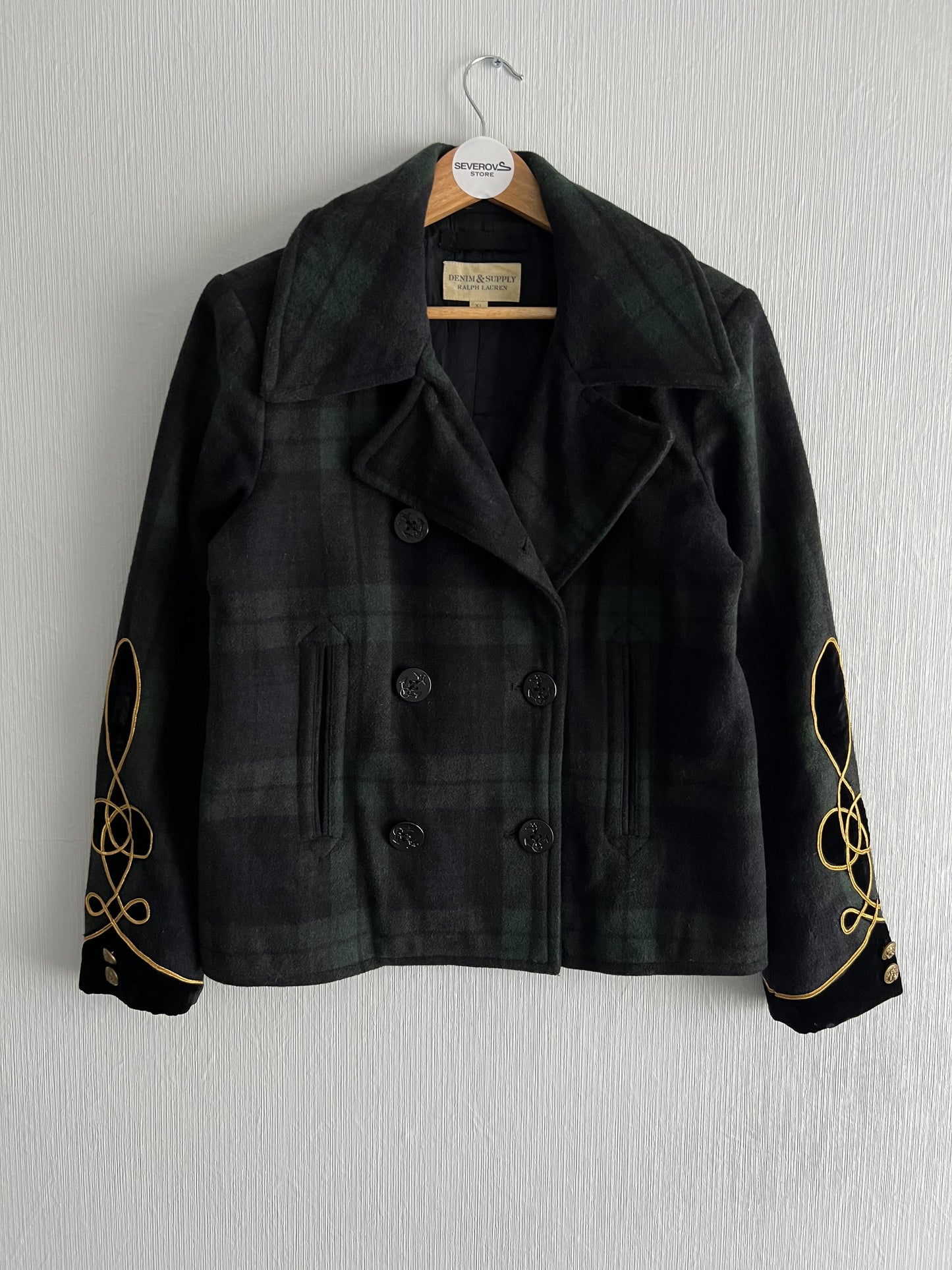 191 Ralph Lauren Denim & Supply Tartan Plaid Wool blend Pea Coat