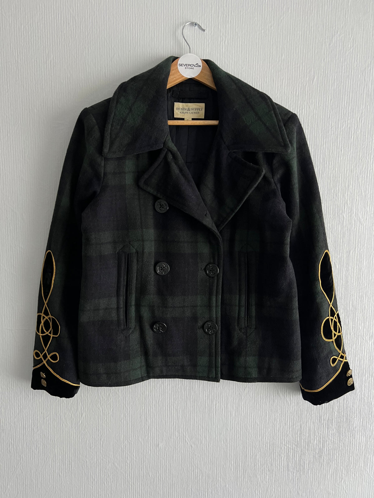 191 Ralph Lauren Denim & Supply Tartan Plaid Wool blend Pea Coat