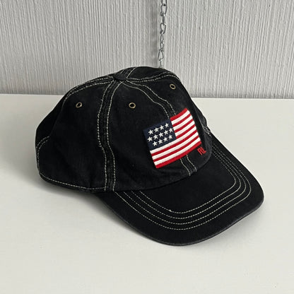 Polo Ralph Lauren Contrast Stitches Flag Black Cap with Leather Strap