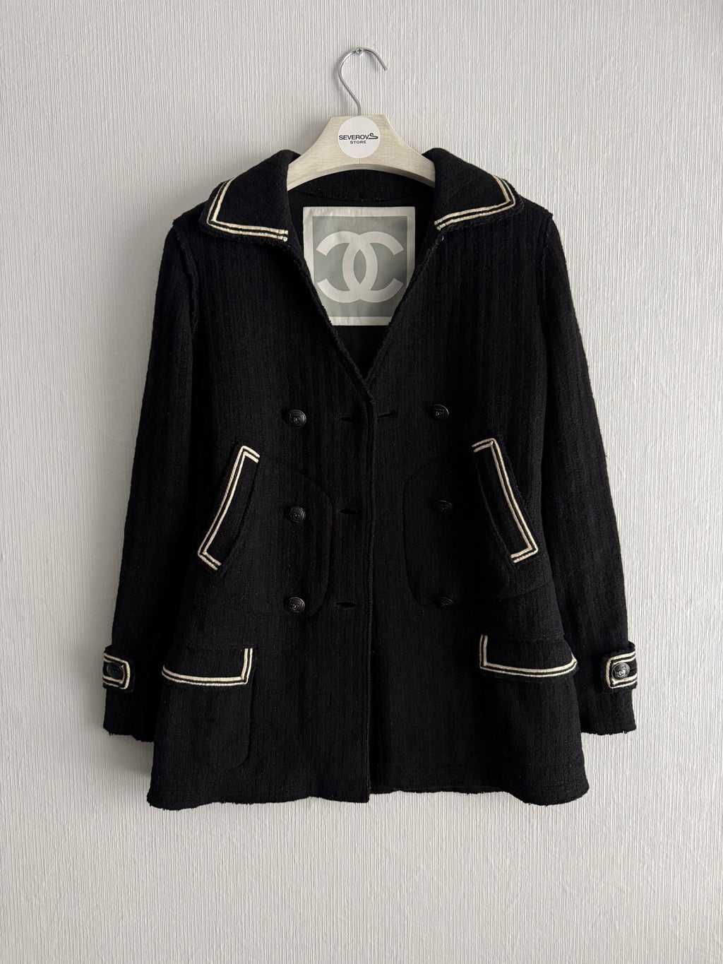Chanel FW07 Black Wool Double Breasted Coat