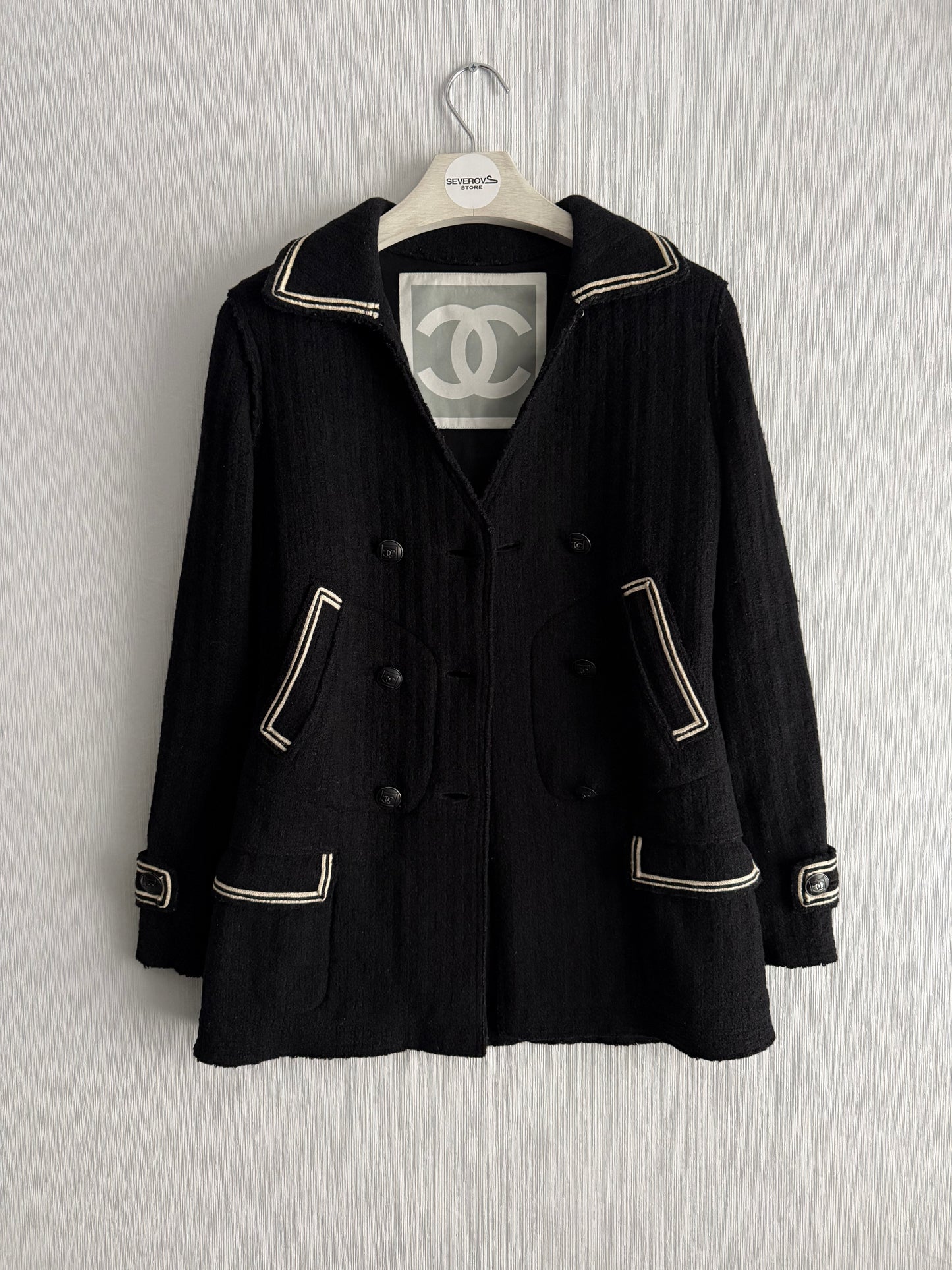 Chanel FW07 Black Wool Double Breasted Coat