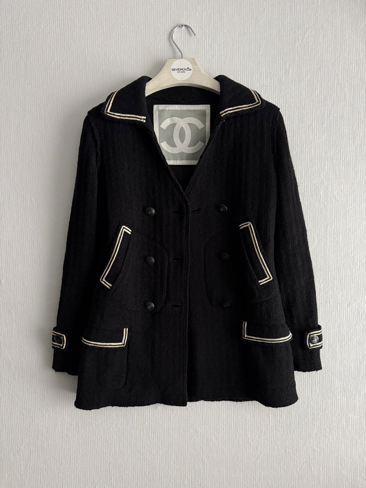 Chanel FW07 Black Wool Double Breasted Coat