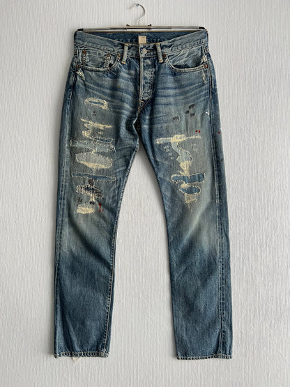 RRL Ralph Lauren Selvedge Distressed Repaired Japan Woven Denim Pants